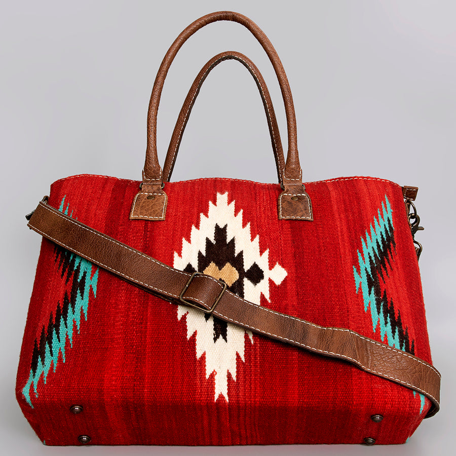 American Darling Handwoven Saddle Blanket Tote Bag – Western Tote with Genuine Leather Handles &  Artisan Crafted Large Bag