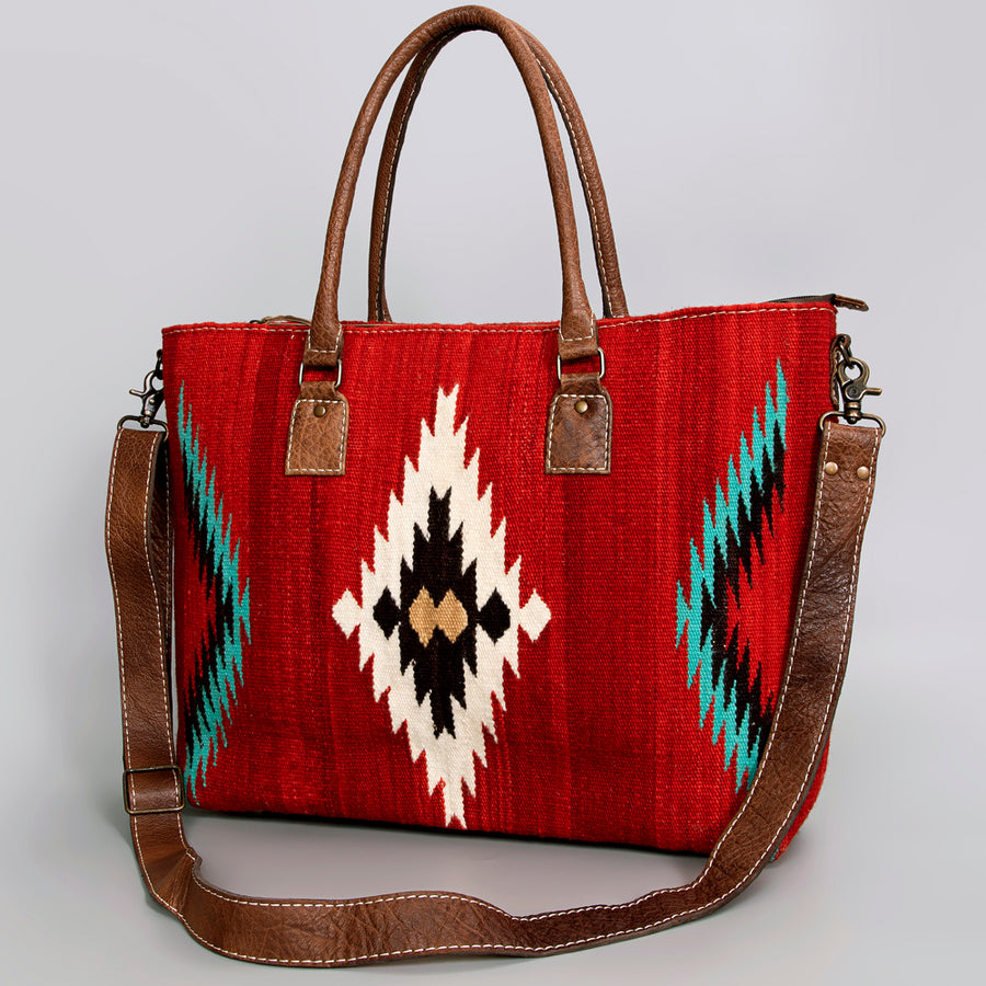 American Darling Handwoven Saddle Blanket Western Tote Bag Leather Strap - Uhorse