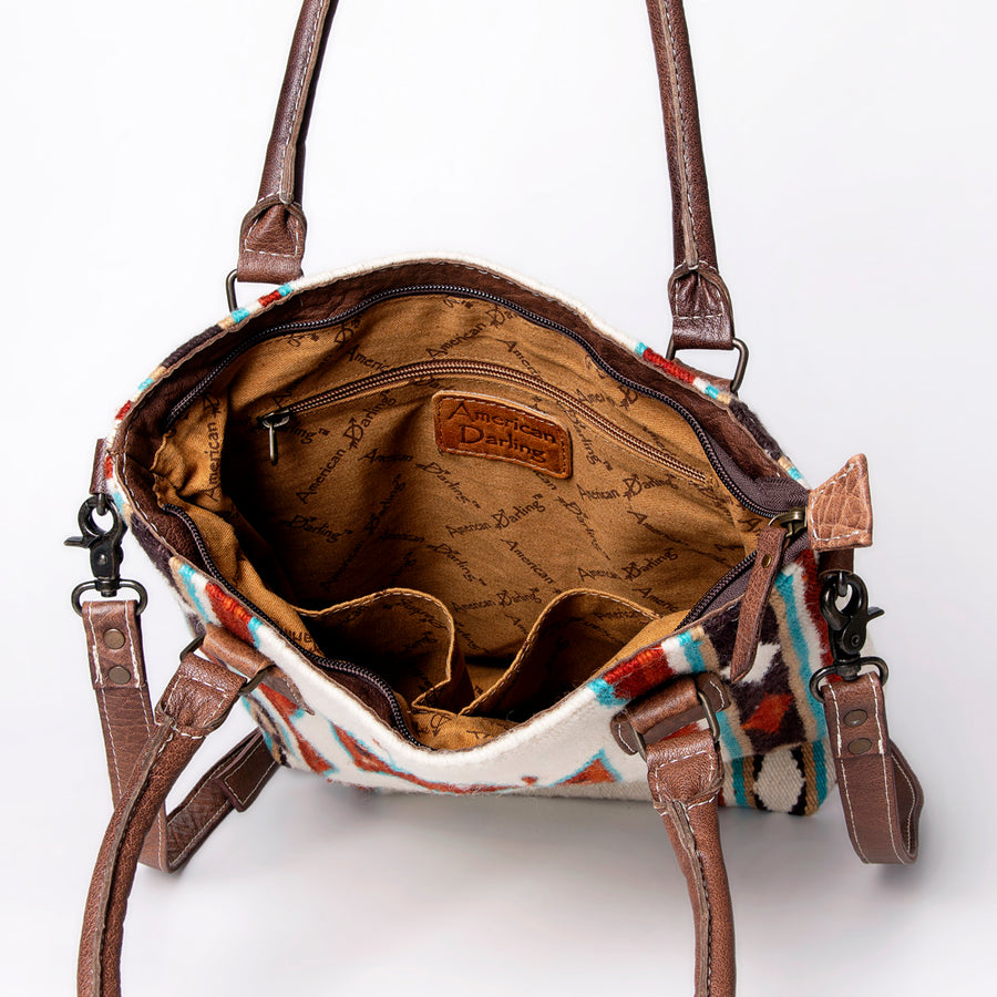 American Darling Saddle Blanket Tote Bag – Handwoven Wool Western Tote with Genuine Leather Handles & Spacious Interior