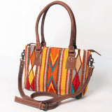 American Darling Western saddle blanket tote with genuine leather trim and detachable crossbody strap