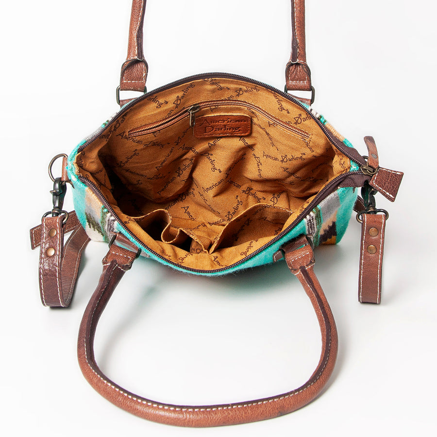 American Darling Western Saddle Blanket Tote Bag, Genuine Leather Trim, Removable Crossbody Strap, Zipper Closure