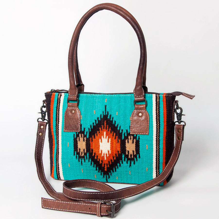American Darling Western Saddle Blanket Tote Bag Genuine Leather Trim - Uhorse