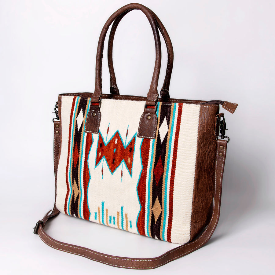 American Darling Handwoven Saddle Blanket Tote Bag Genuine Leather Trim - Uhorse