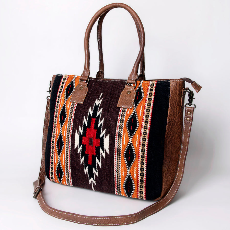 American Darling Handwoven Saddle Blanket Tote for Women – Western Genuine Leather Purse, Spacious Travel Handbag