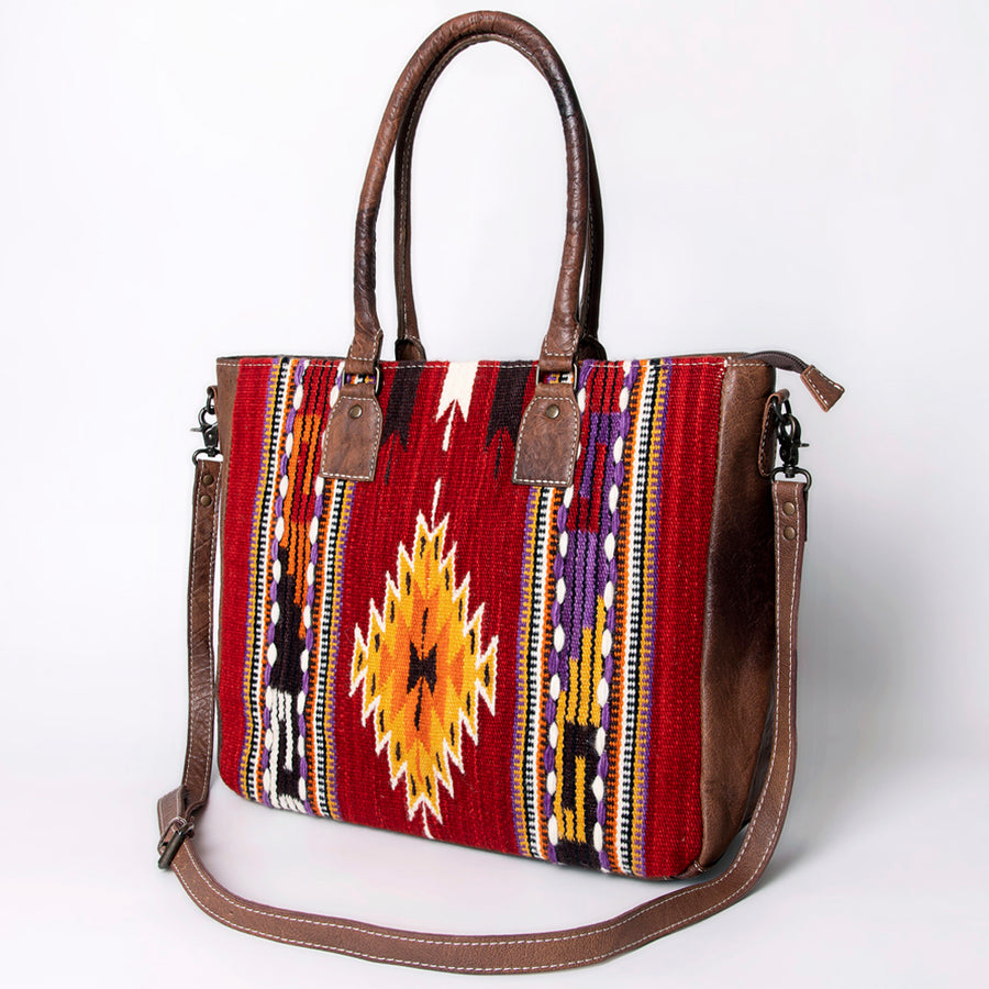 American Darling Handwoven Saddle Blanket Tote Bag Genuine Leather Trim - Uhorse