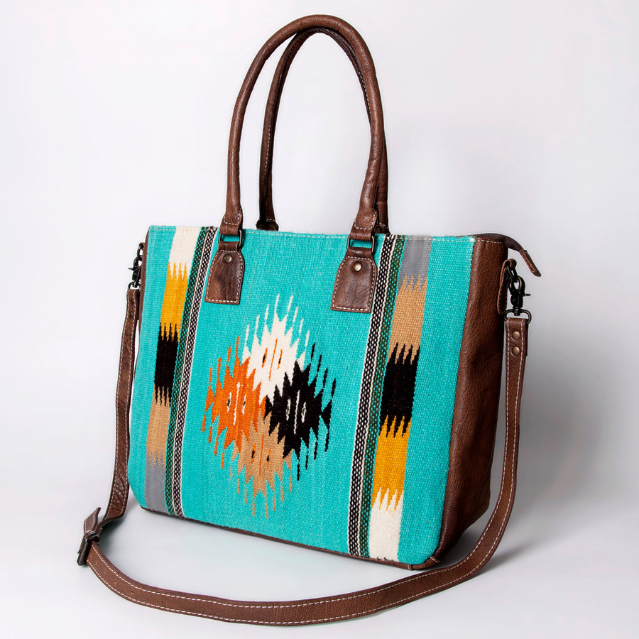 American Darling Handwoven Saddle Blanket Tote Bag Genuine Leather Trim - Uhorse