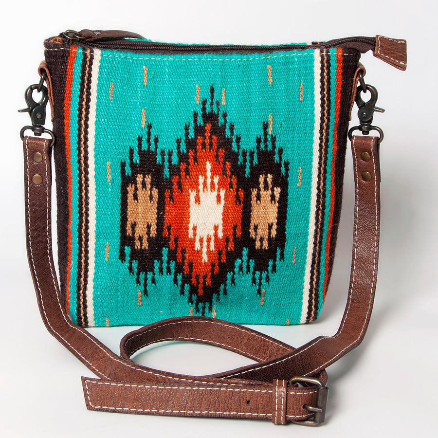 American Darling Western Large Crossbody Bag – Handwoven Saddle Blanket with Genuine Leather Trim, Lightweight Everyday Travel Purse