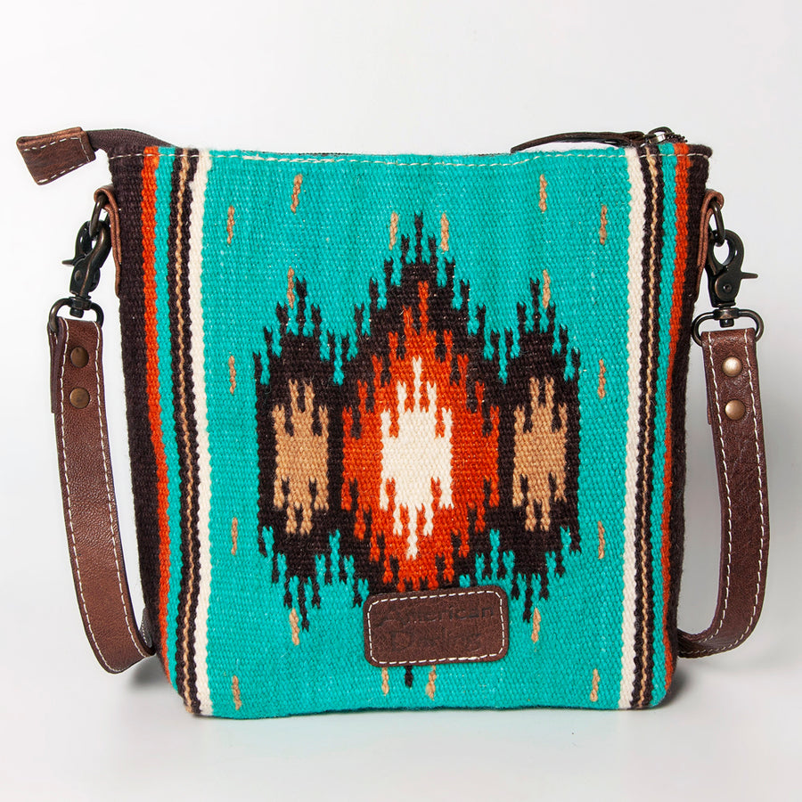 American Darling Western Large Crossbody Bag – Handwoven Saddle Blanket with Genuine Leather Trim, Lightweight Everyday Travel Purse