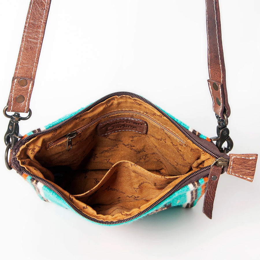 American Darling Western Large Crossbody Bag – Handwoven Saddle Blanket with Genuine Leather Trim, Lightweight Everyday Travel Purse