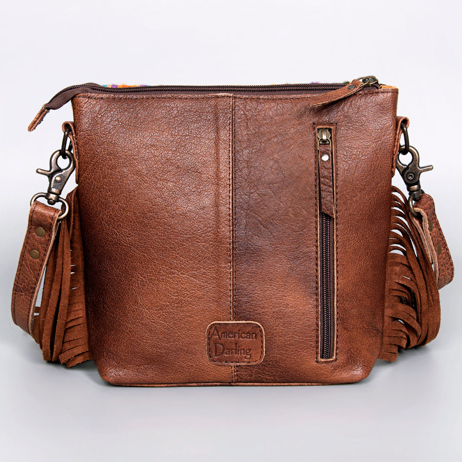 American Darling Western Crossbody Bag – Handwoven Saddle Blanket with Genuine Leather and Fringes, Compact Everyday Purse