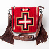 American Darling Western Crossbody Bag – Handwoven Saddle Blanket with Genuine Leather and Fringes, Compact Everyday Purse