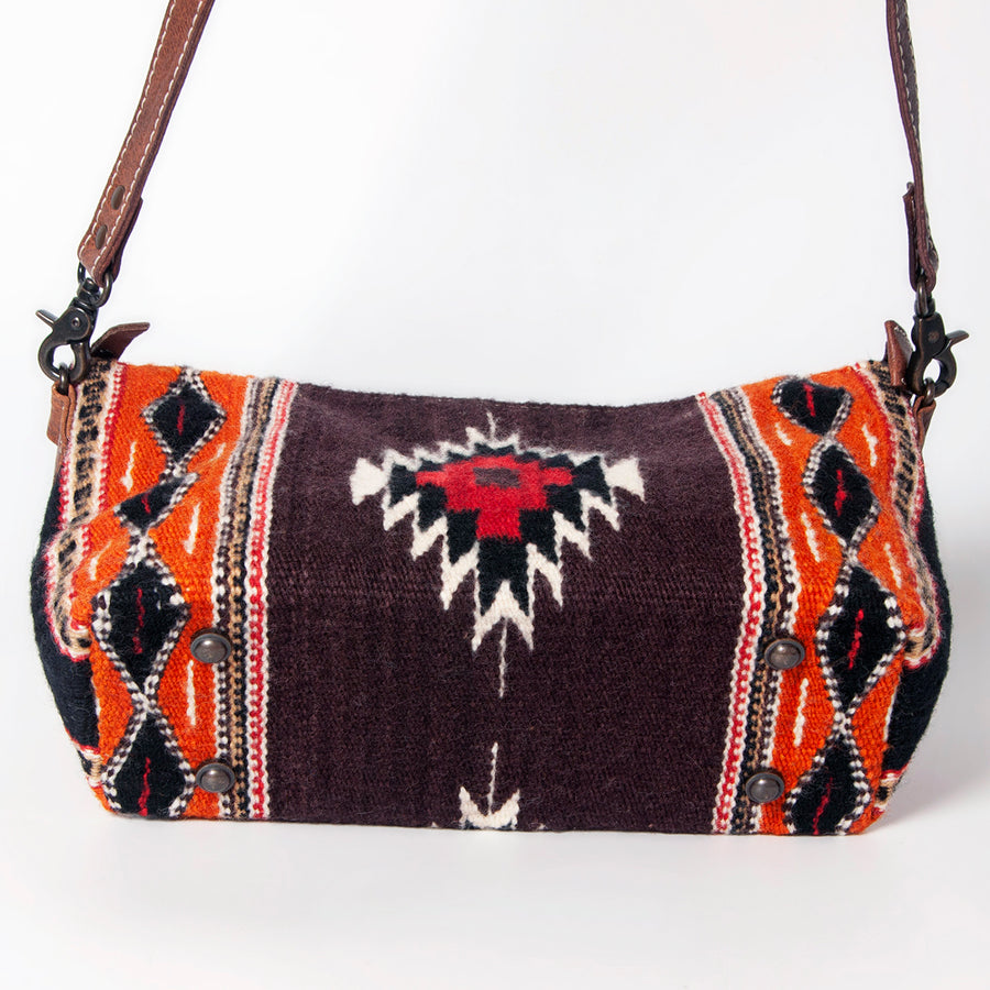American Darling Western Crossbody Bag – Handwoven Saddle Blanket with Genuine Leather Trim, Compact Everyday Purse