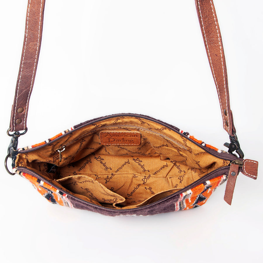 American Darling Western Crossbody Bag – Handwoven Saddle Blanket with Genuine Leather Trim, Compact Everyday Purse