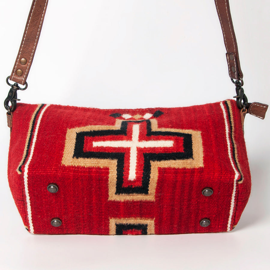American Darling Western Crossbody Bag – Handwoven Saddle Blanket with Genuine Leather Trim, Compact Everyday Purse