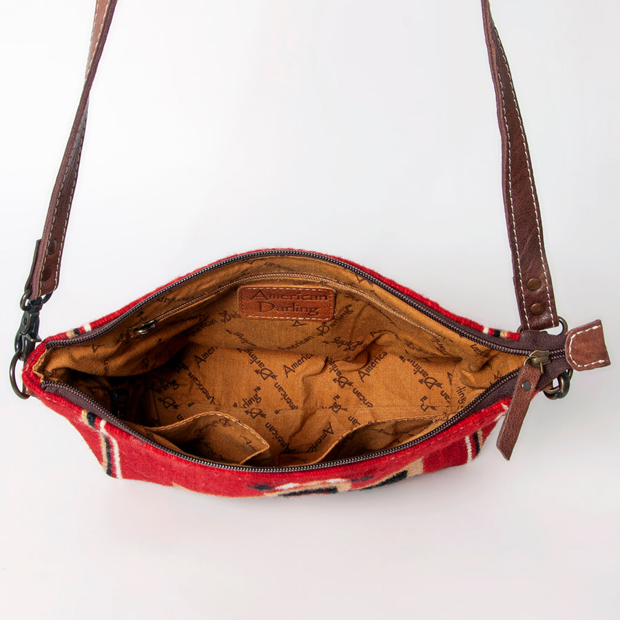 American Darling Western Crossbody Bag – Handwoven Saddle Blanket with Genuine Leather Trim, Compact Everyday Purse