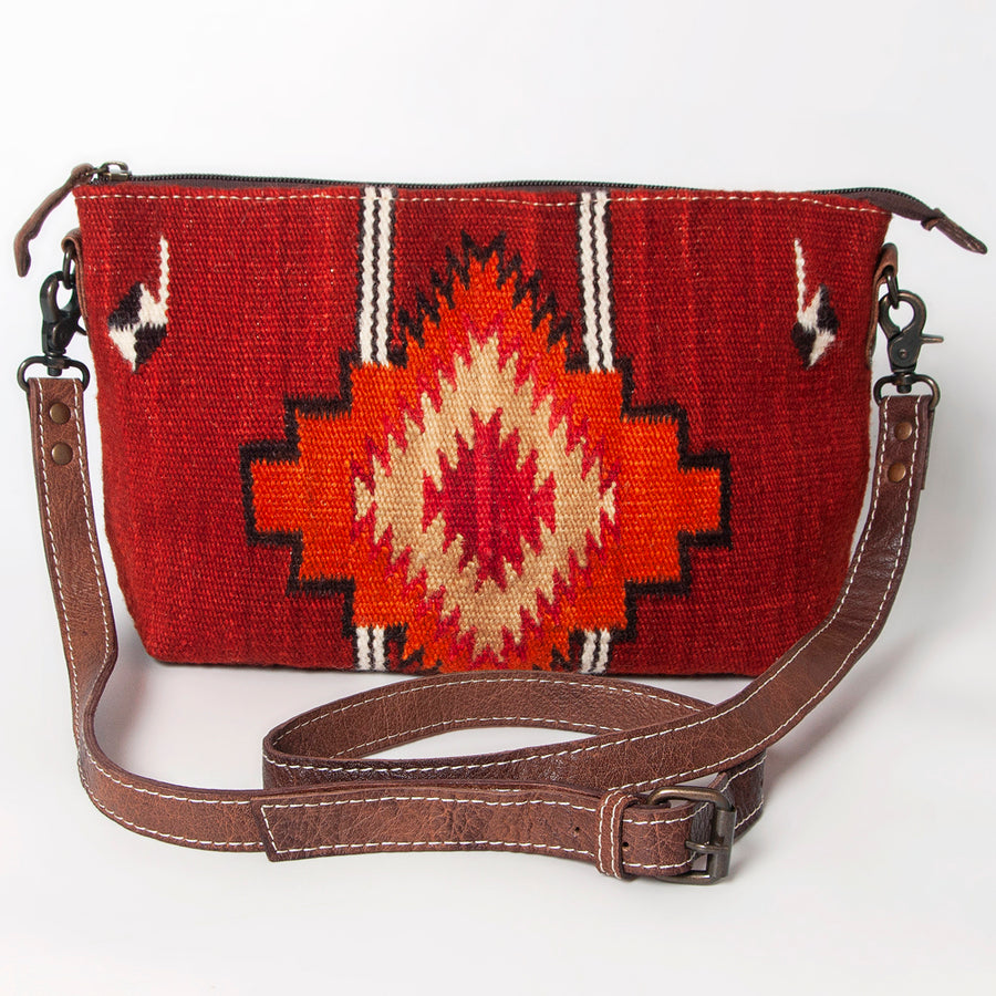American Darling Western Crossbody Bag – Handwoven Saddle Blanket with Genuine Leather Trim, Compact Everyday Purse
