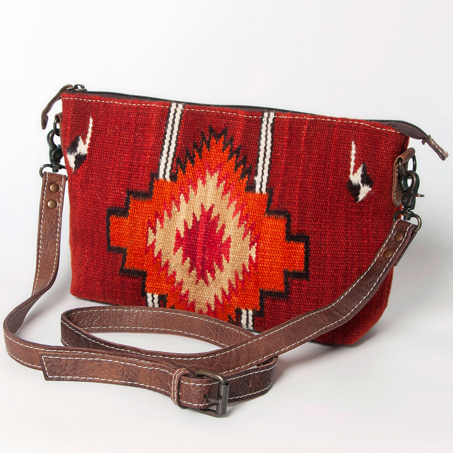 American Darling Handwoven Saddle Blanket Crossbody Bag Genuine Leather Trim - Uhorse