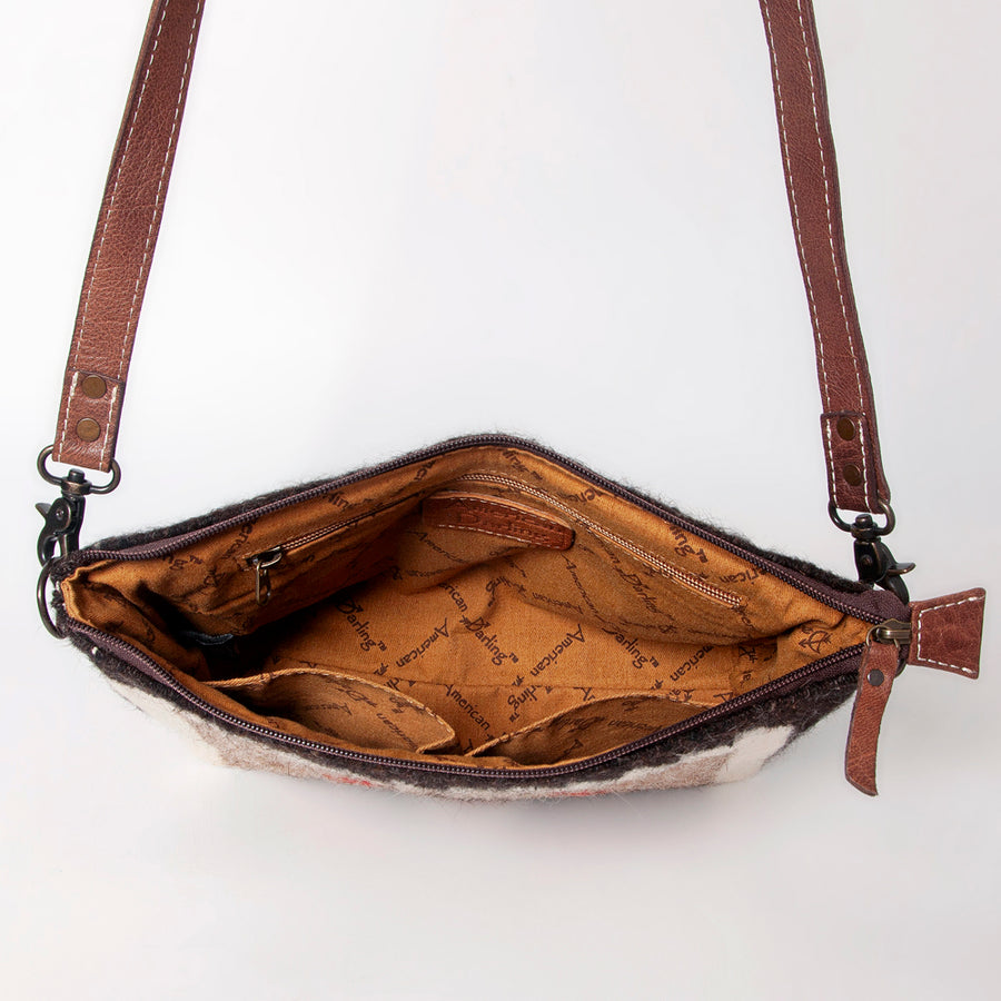 American Darling Western Crossbody Bag – Handwoven Saddle Blanket with Genuine Leather Trim, Compact Everyday Purse