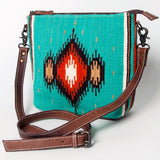 handwoven turquoise saddle blanket western crossbody bag with genuine leather trim by American Darling