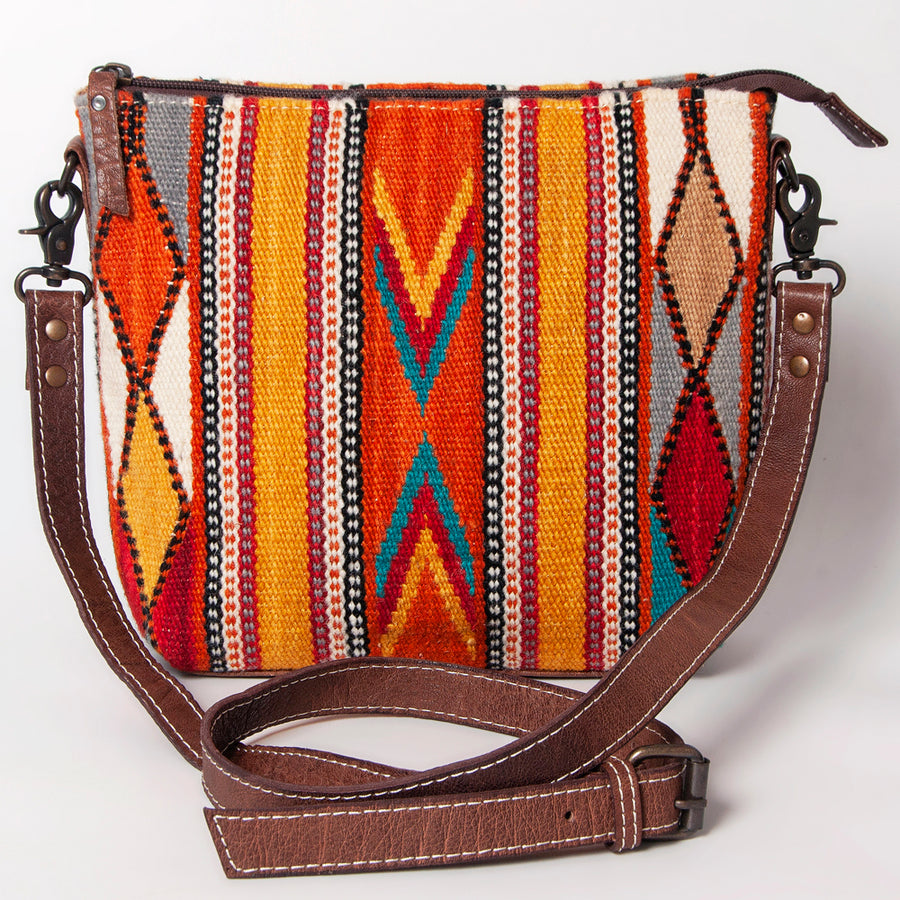 American Darling Western Crossbody Bag – Handwoven Saddle Blanket with Genuine Leather Trim, Lightweight Everyday Purse