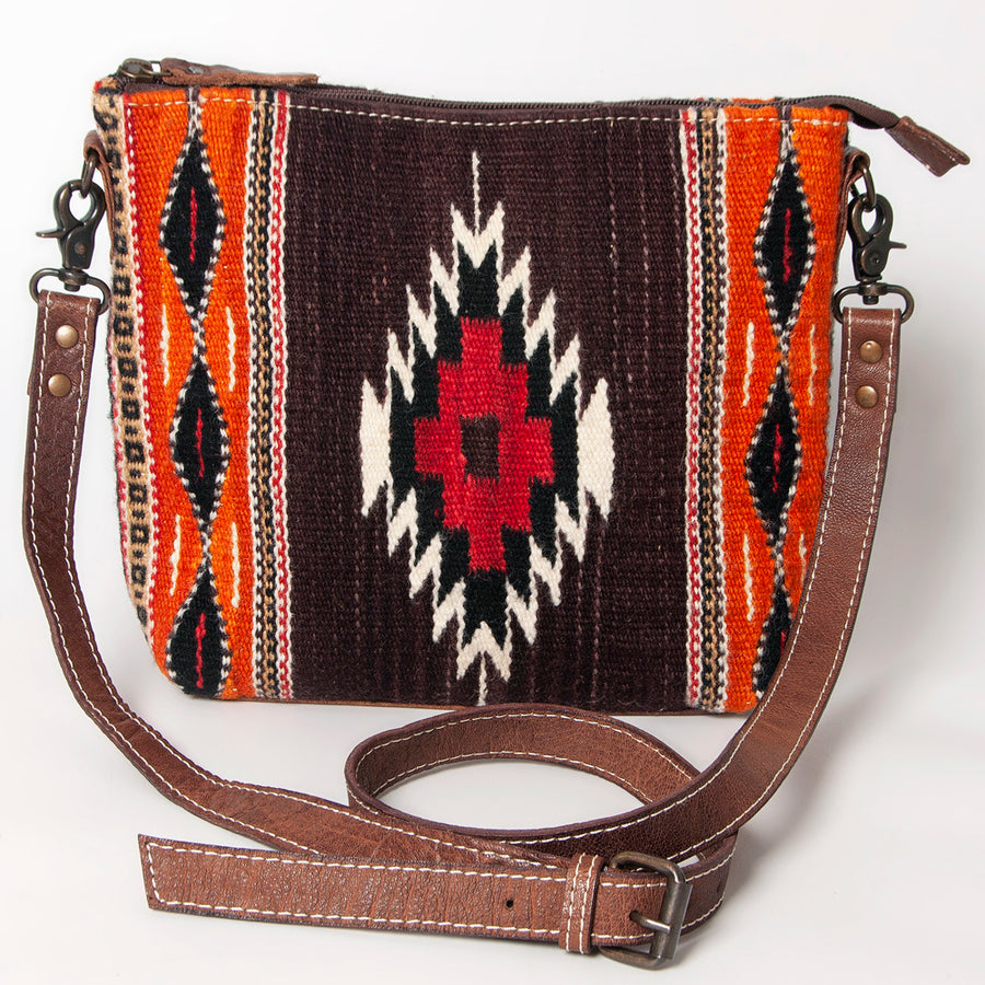 American Darling Western Crossbody Bag – Handwoven Saddle Blanket with Genuine Leather Trim, Lightweight Everyday Purse