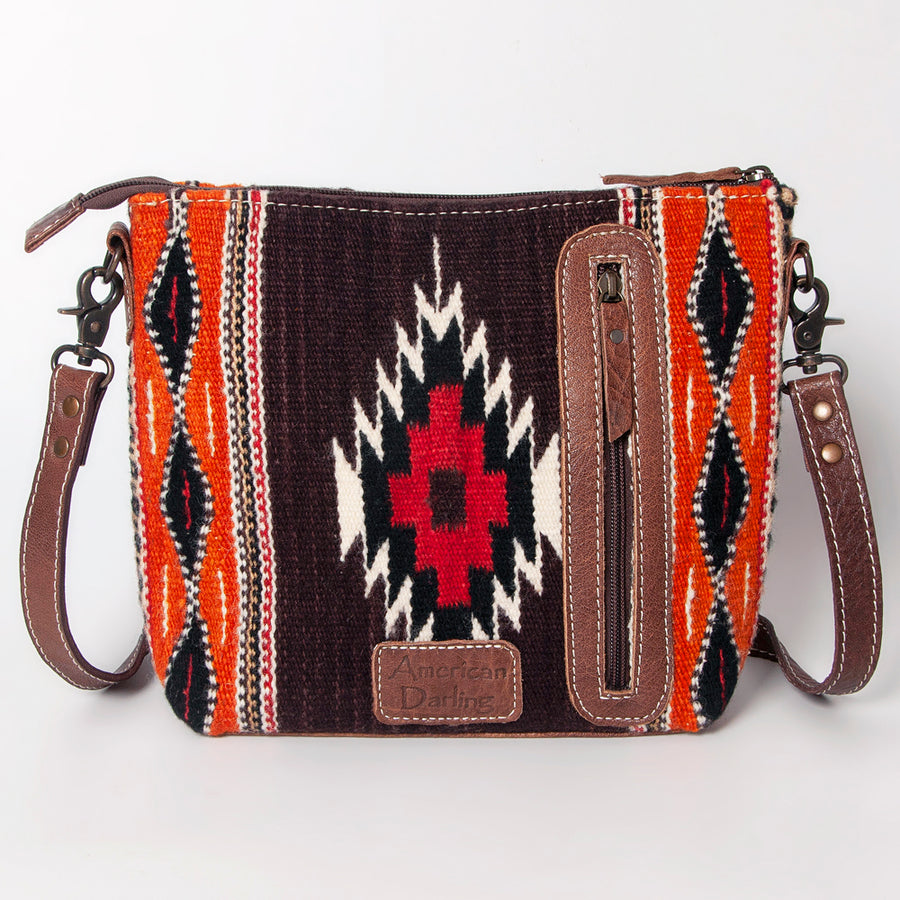 American Darling Western Crossbody Bag – Handwoven Saddle Blanket with Genuine Leather Trim, Lightweight Everyday Purse