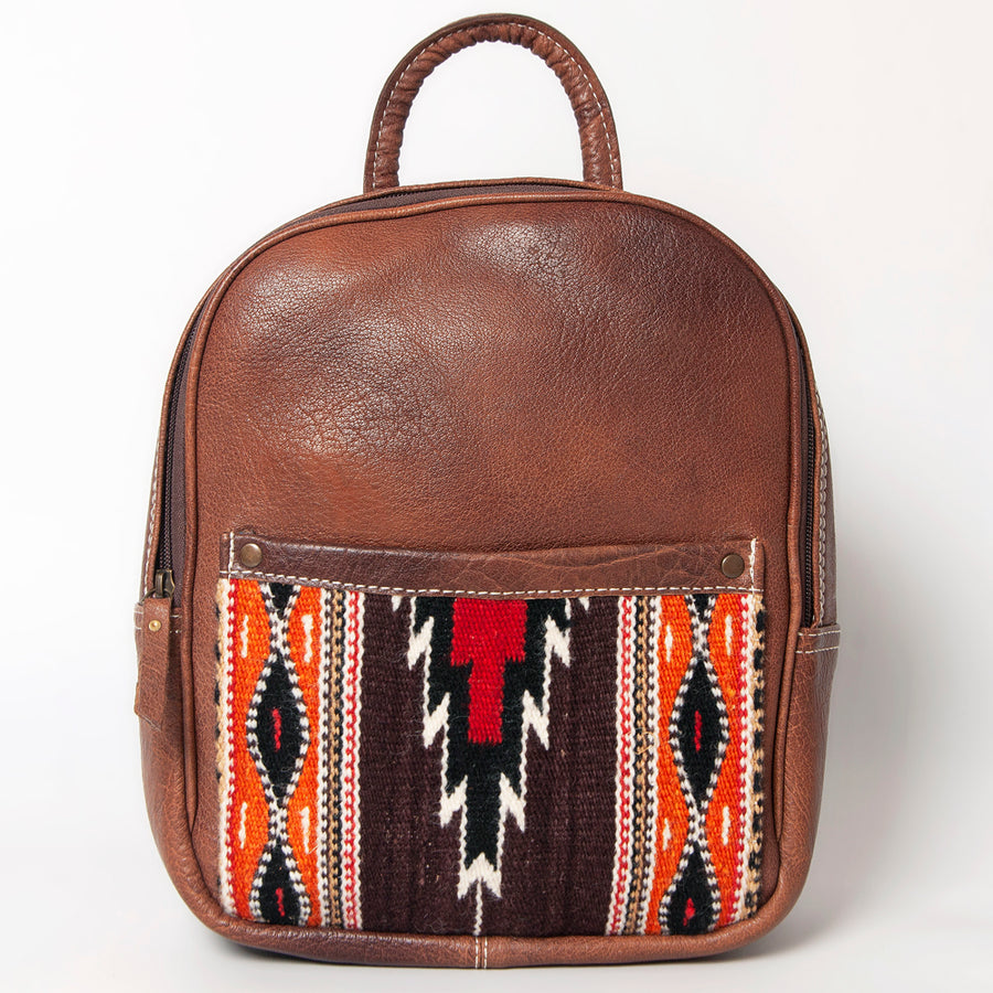 American Darling Western Backpack – Handwoven Saddle Blanket Front with Genuine Leather Body, Everyday Travel and Work Bag