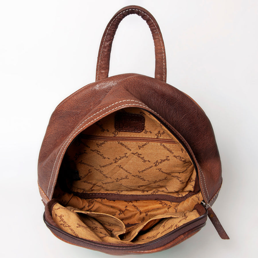 American Darling Western Backpack – Handwoven Saddle Blanket Front with Genuine Leather Body, Everyday Travel and Work Bag