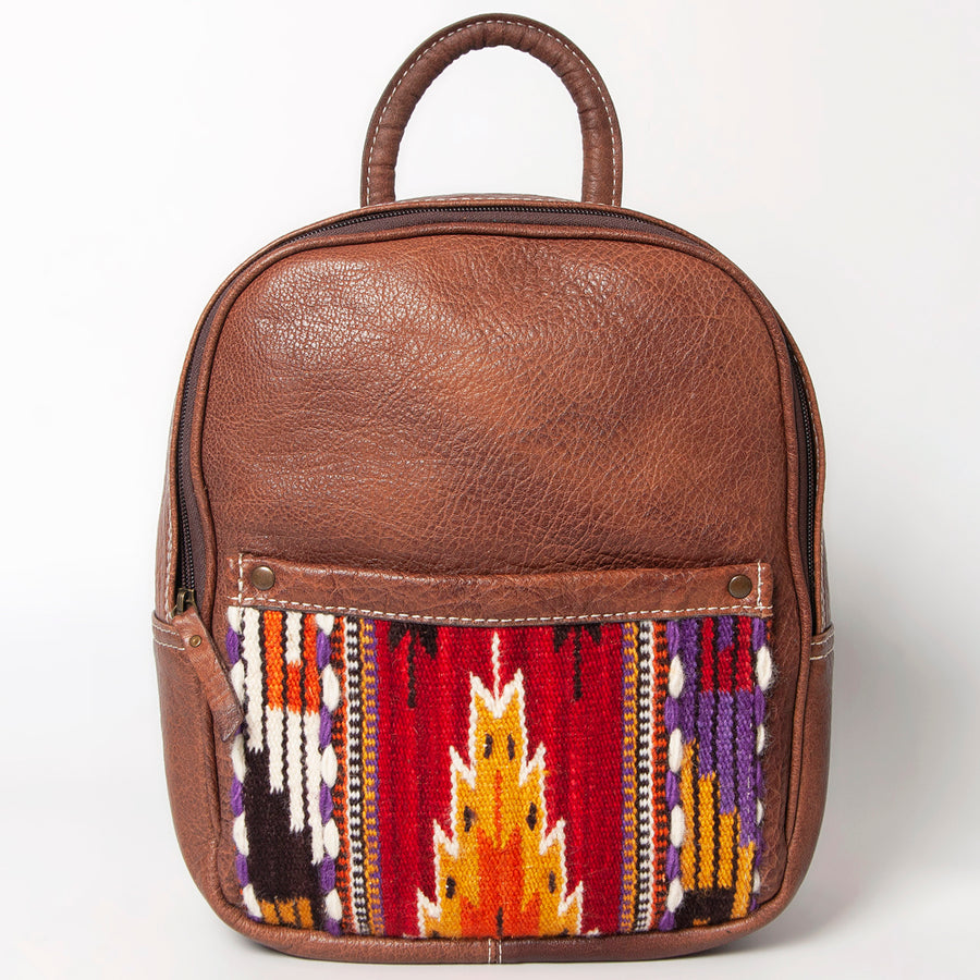 American Darling Western Backpack – Handwoven Saddle Blanket Front with Genuine Leather Body, Everyday Travel and Work Bag