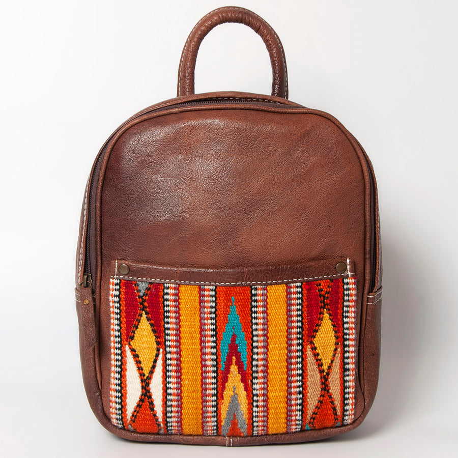 American Darling Western Backpack – Handwoven Saddle Blanket Front with Genuine Leather Body, Everyday Travel and Work Bag