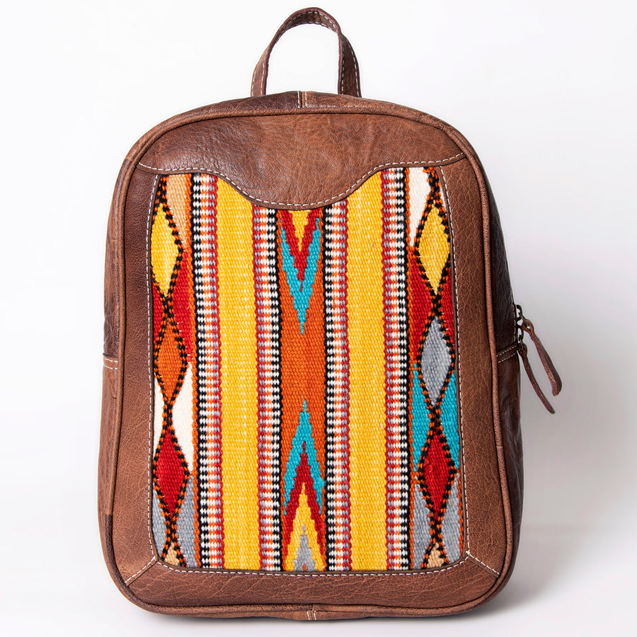 American Darling Western Leather Backpack – Handwoven Saddle Blanket with Genuine Leather Trim, Travel and Everyday Bag