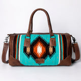 American Darling Western Duffle Bag – Handwoven Saddle Blanket with Genuine Leather Trim, Spacious Travel and Weekend Tote