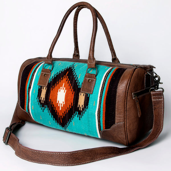 American Darling Handwoven Saddle Blanket Leather Duffle Bag - Western Travel Tote - Uhorse