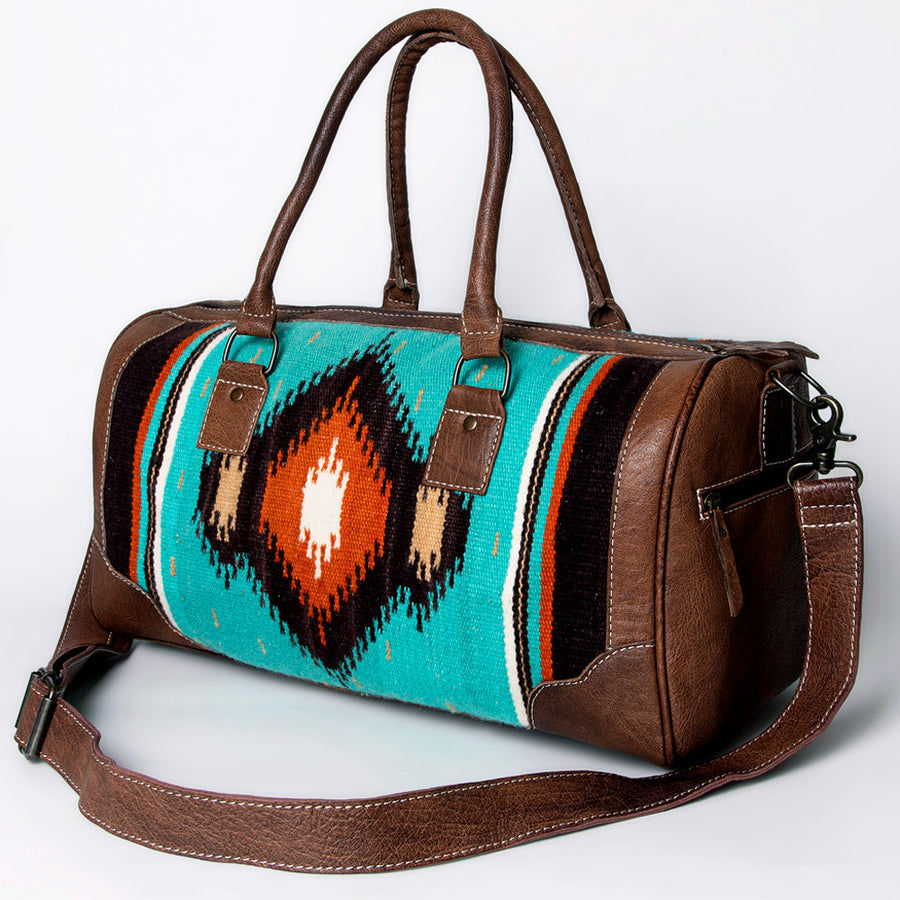 American Darling Handwoven Saddle Blanket Leather Duffle Bag - Western Travel Tote - Uhorse