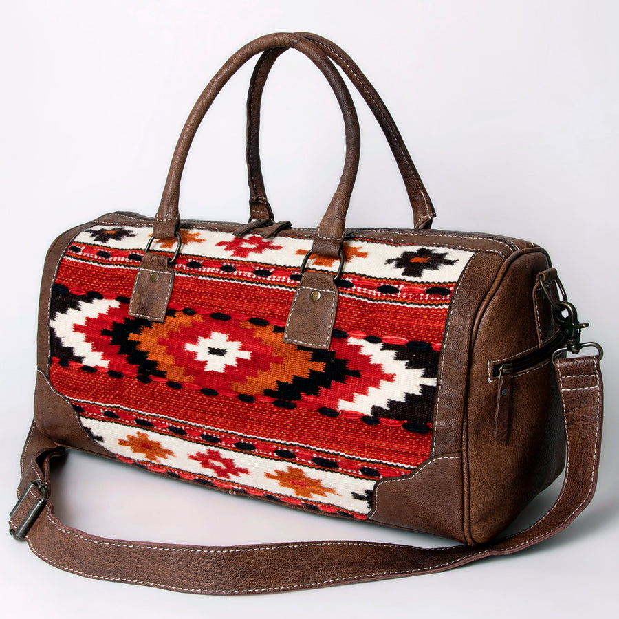 American Darling Western Duffle Bag – Handwoven Saddle Blanket with Genuine Leather Trim, Spacious Travel and Weekend Tote