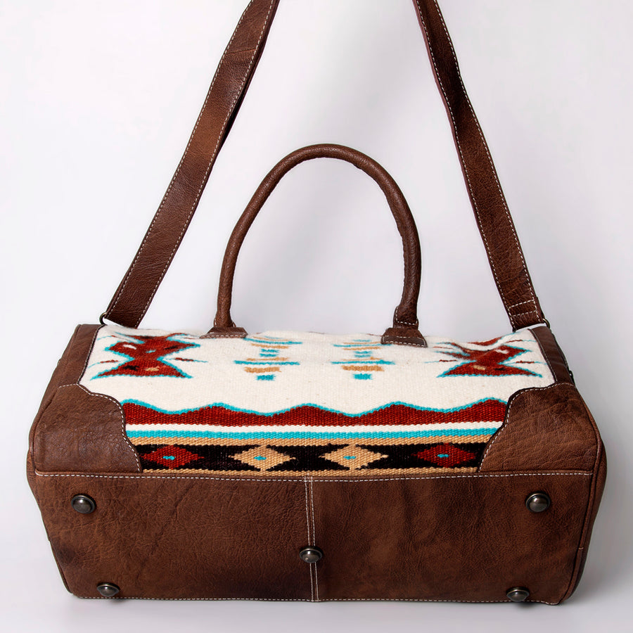 American Darling Western Duffle Bag – Handwoven Saddle Blanket with Genuine Leather Trim, Spacious Travel and Weekend Tote