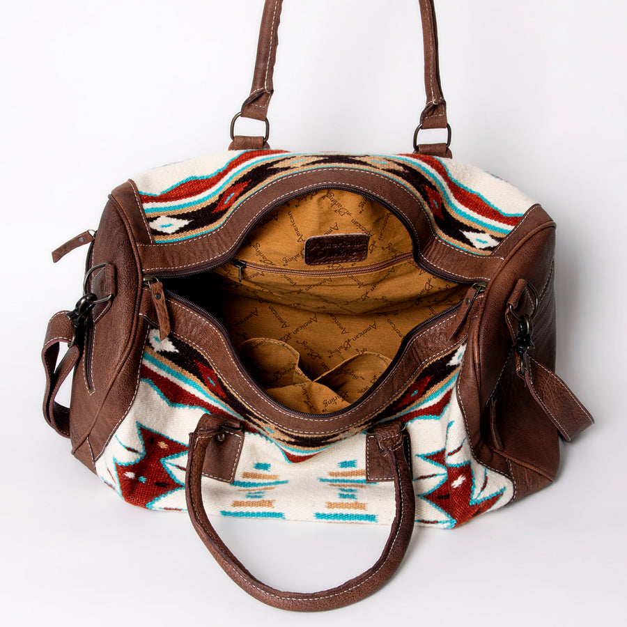 American Darling Western Duffle Bag – Handwoven Saddle Blanket with Genuine Leather Trim, Spacious Travel and Weekend Tote