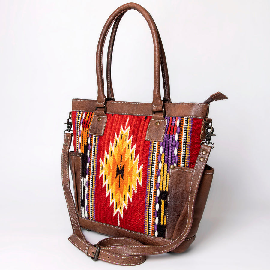 American Darling Handwoven Saddle Blanket Leather Tote Bag - Western Style - Uhorse