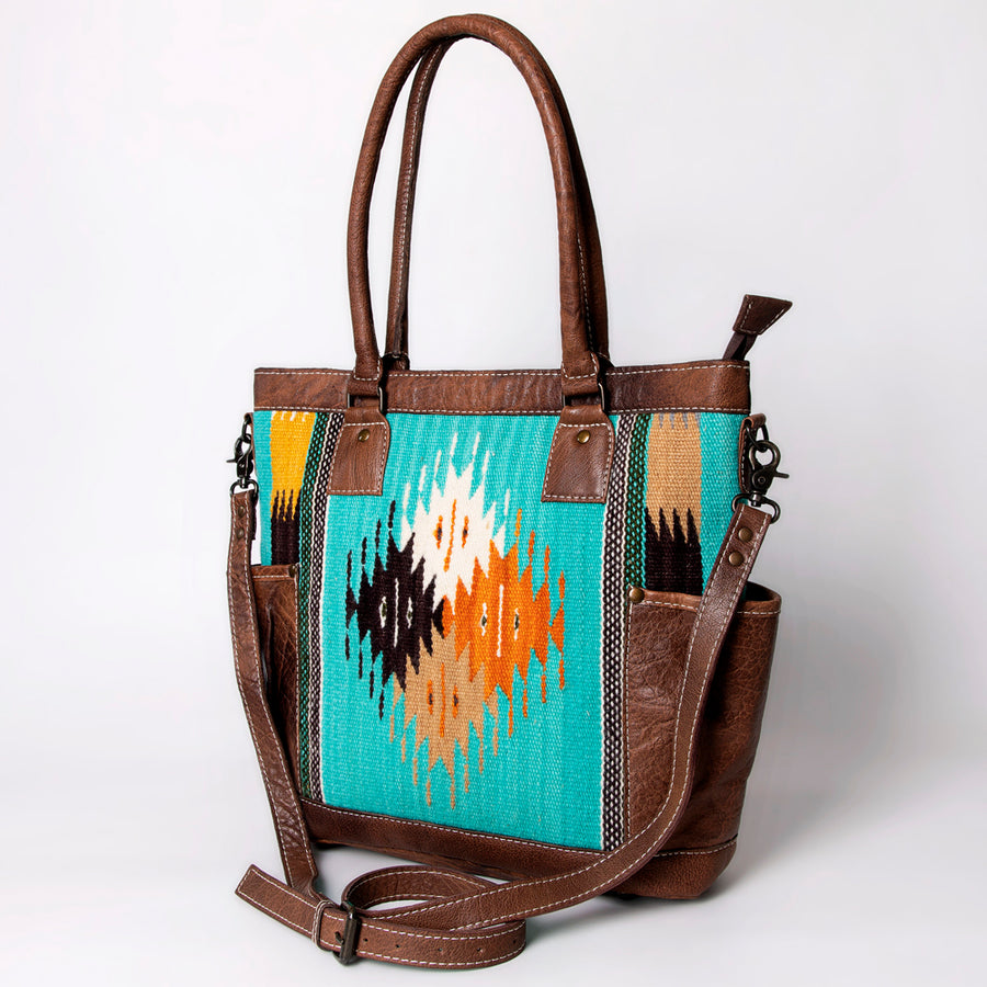American Darling Handwoven Saddle Blanket Leather Tote Bag - Western Style - Uhorse