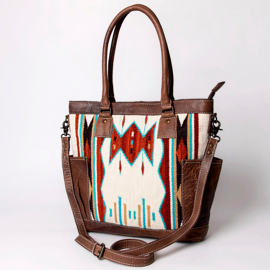 American Darling Handwoven Saddle Blanket Leather Tote Bag - Western Style - Uhorse