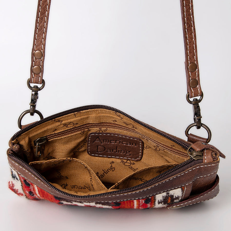 American Darling Western Crossbody Bag – Handwoven Saddle Blanket with Genuine Leather Trim, Compact Everyday Purse