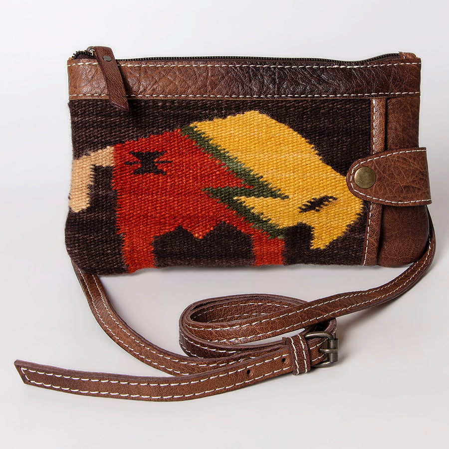 American Darling Western Crossbody Bag – Handwoven Saddle Blanket with Genuine Leather Trim, Compact Everyday Purse
