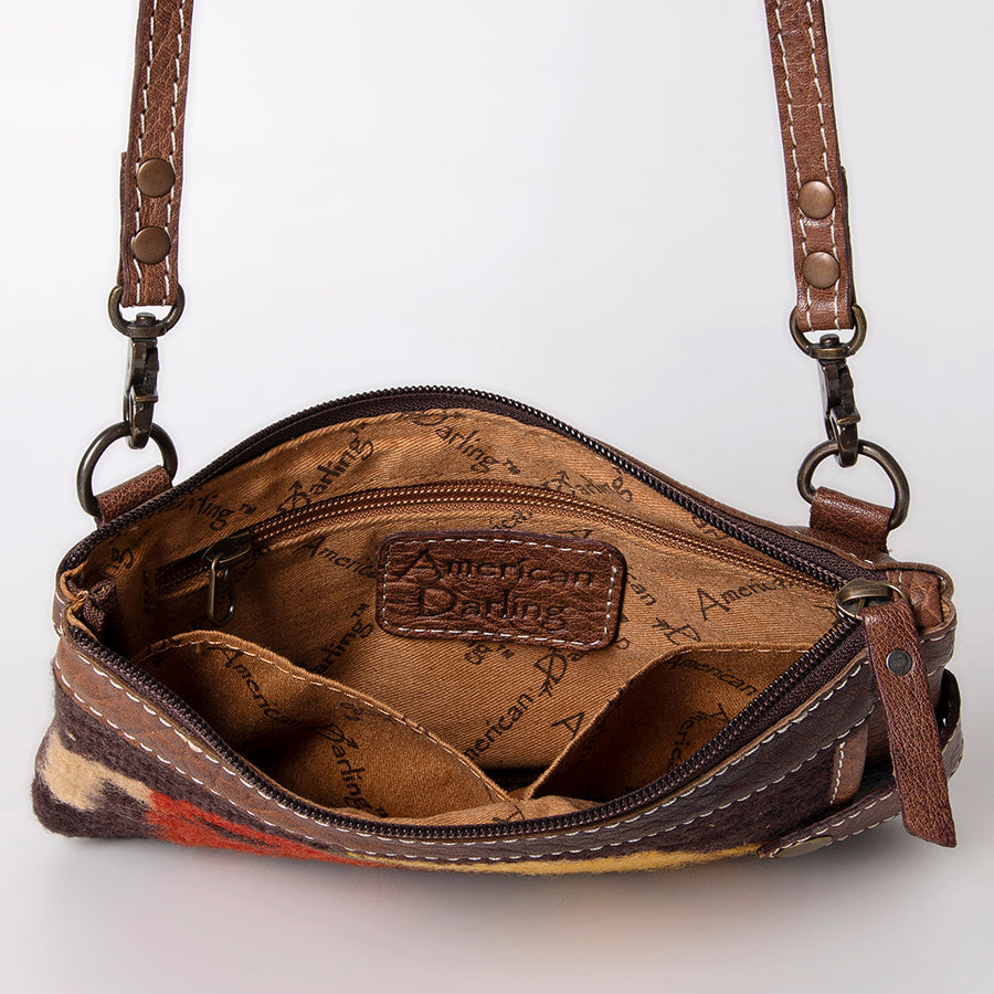 American Darling Western Crossbody Bag – Handwoven Saddle Blanket with Genuine Leather Trim, Compact Everyday Purse