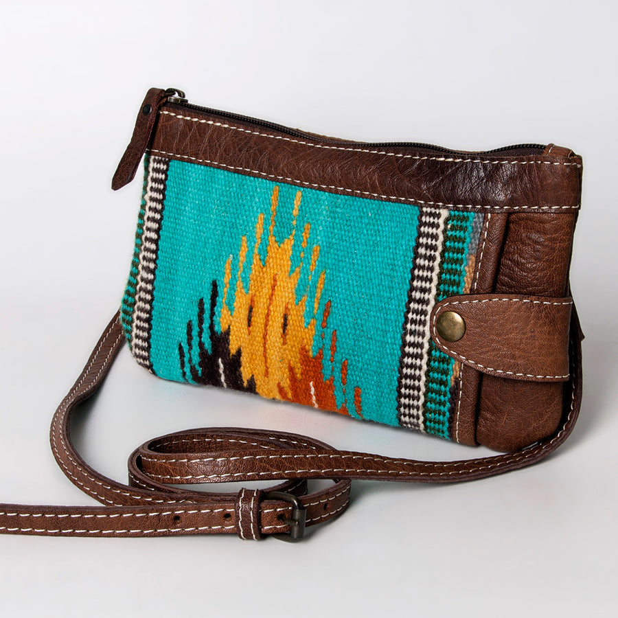 American Darling Western Crossbody Bag – Handwoven Saddle Blanket with Genuine Leather Trim, Compact Everyday Purse