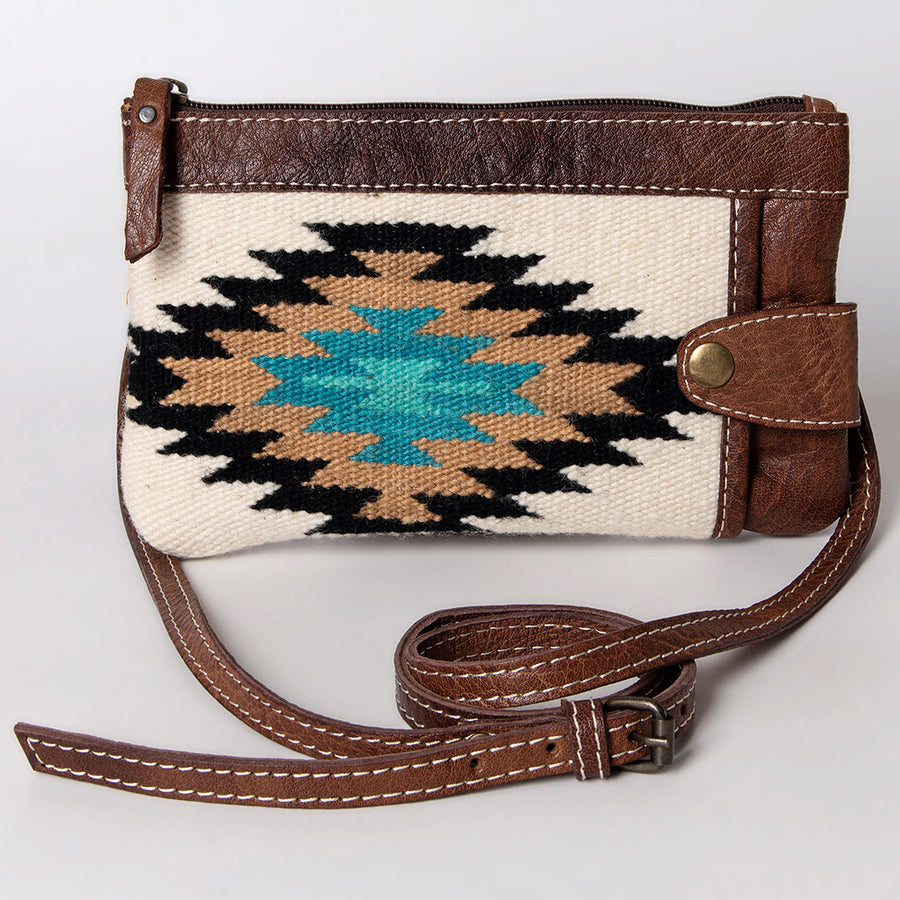 American Darling Western Crossbody Bag – Handwoven Saddle Blanket with Genuine Leather Trim, Compact Everyday Purse