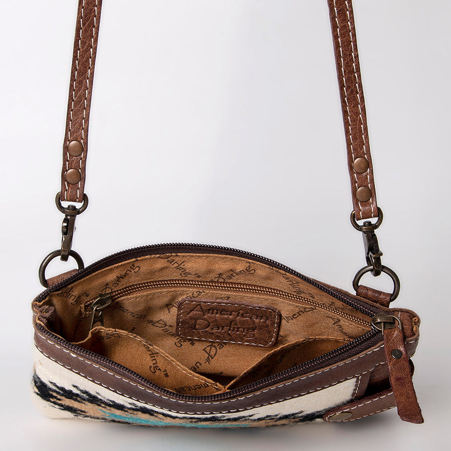 American Darling Western Crossbody Bag – Handwoven Saddle Blanket with Genuine Leather Trim, Compact Everyday Purse