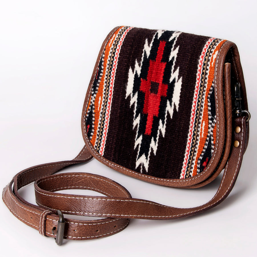 American Darling Handwoven Saddle Blanket Leather Crossbody Bag - Western Flap Purse - Uhorse