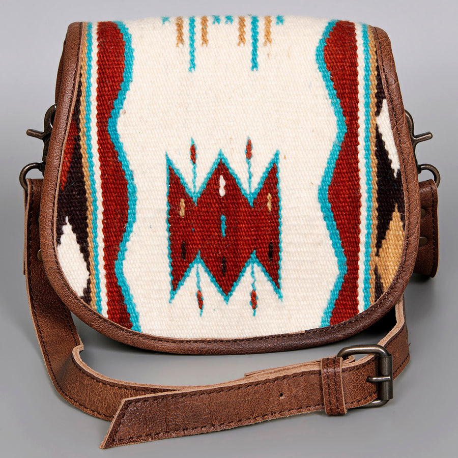 American Darling Western Crossbody Bag – Handwoven Saddle Blanket with Genuine Leather, Flap Design, Everyday Western Purse