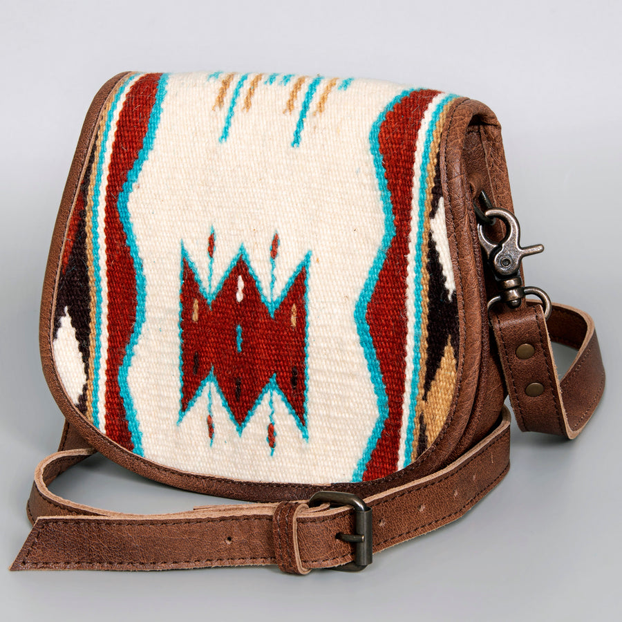 American Darling Handwoven Saddle Blanket Leather Crossbody Bag - Western Flap Purse - Uhorse
