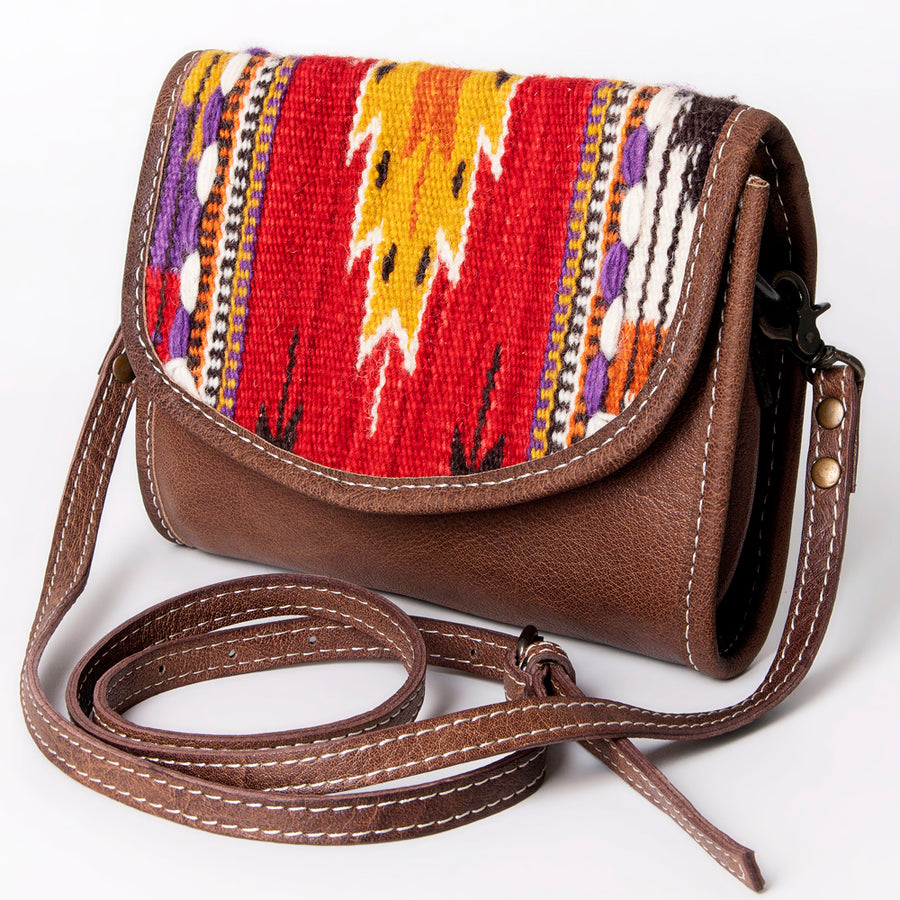 American Darling Handwoven Saddle Blanket Leather Small Crossbody Bag - Western Flap Purse - Uhorse